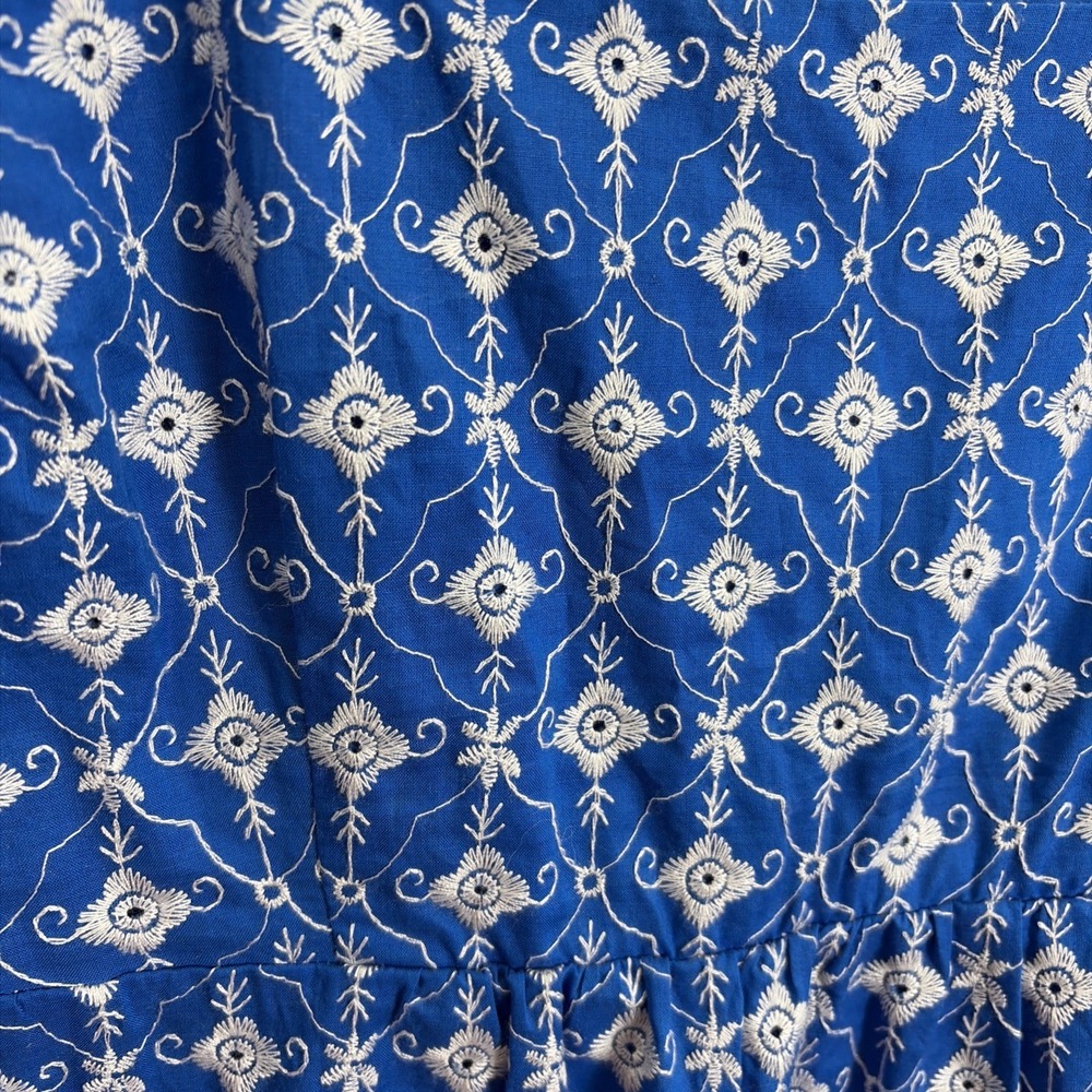 Rhode for Target Babydoll Dress M Blue Embroidered Eyelet Puff Sleeves Pockets - Picture 6 of 12
